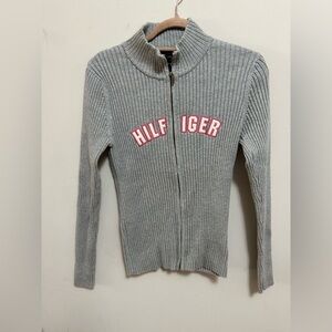 y2k Tommy Hilfiger Ribbed Zip Up Spell Out Sweater M
